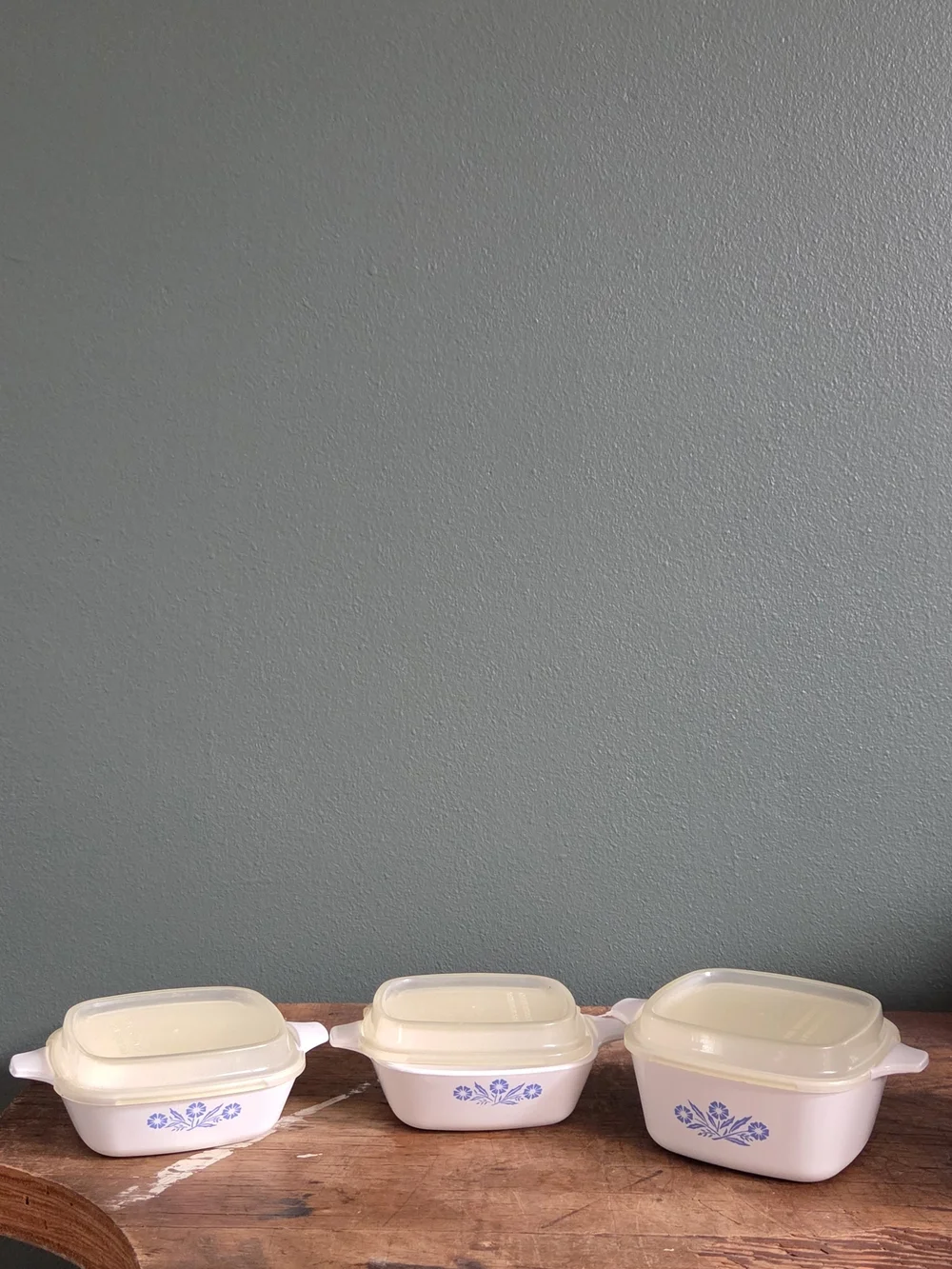 Corelle-Style Cream Covered Casserole Dish with Blue Floral Pattern - Set of 3